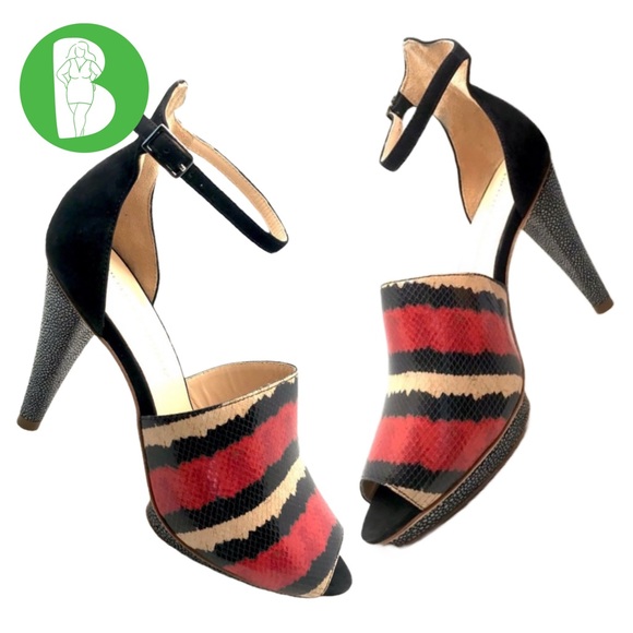 Loeffler Randall Shoes - LOEFFLER RANDALL "ROSIE" RED, BLACK & CREAM LEATHER PLATFORM HEELS (9B)